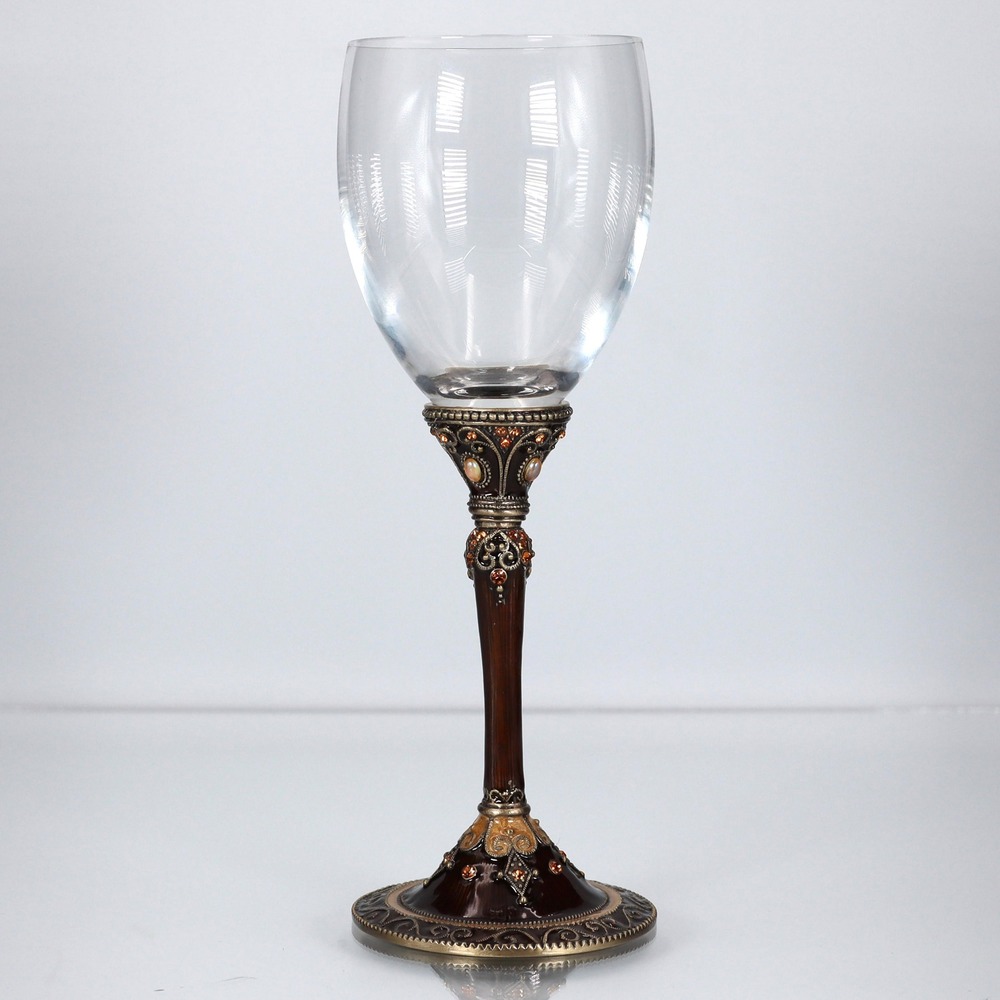 RARE VTG Ornate Jeweled Wine Glass Crystals Enameled Bronze Stem Gothic Romantic - Picture 1 of 7